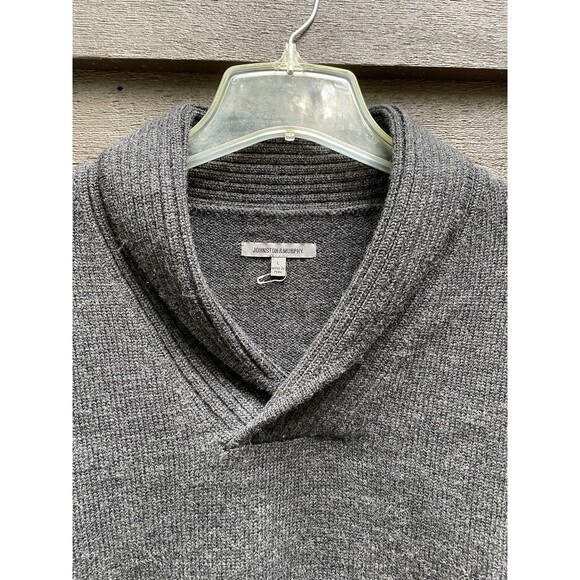 Johnston & Murphy Gray Merino Wool Shawl Neck Sweater Size L Classic Preppy - Picture 6 of 13
